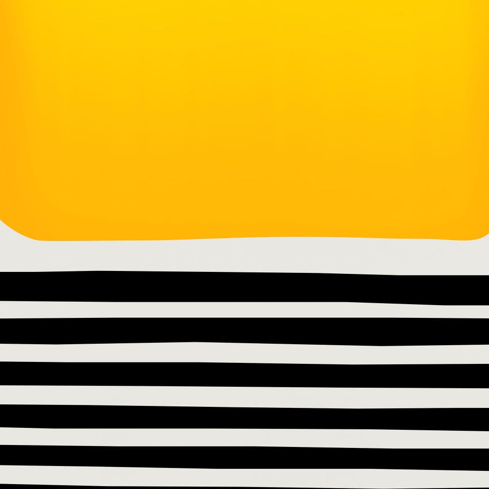 Close-up detail showing vibrant yellow block and uneven black horizontal lines
