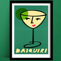 Daiquiri print featuring a martini-style glass with a stylised face and lime green accent, set against a soft green backdrop.