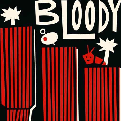 A detailed view of the striped red glasses and their quirky toppers—playful and punchy, evoking the spicy character of the iconic brunch cocktail.