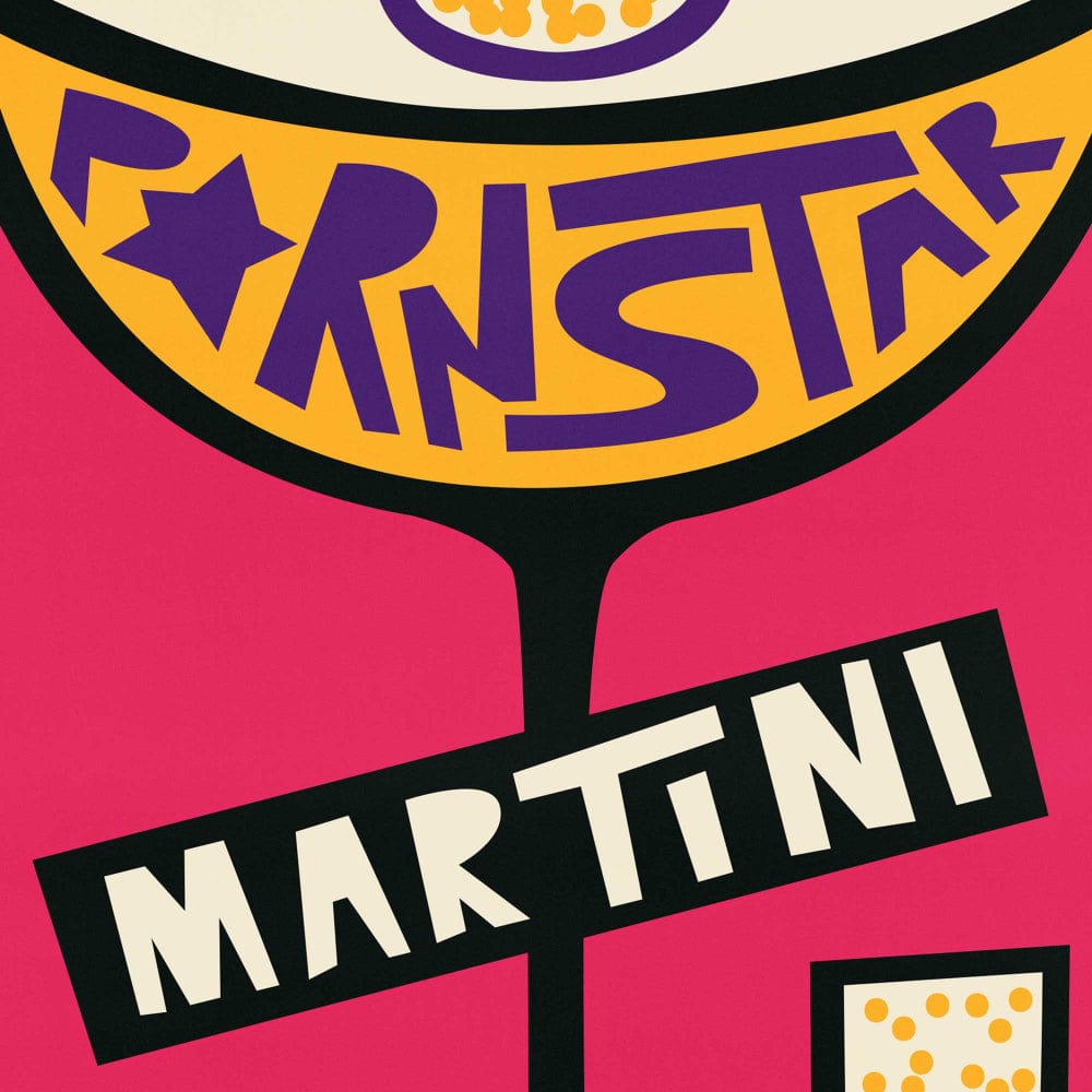 A zoomed-in view of the playful typography and graphic forms, with deep pinks, yellows, and blacks creating a strong contrast and a fun, energetic vibe.