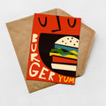 a vibrant and colorful design of a burger, with bold text and a playful, cartoonish style.